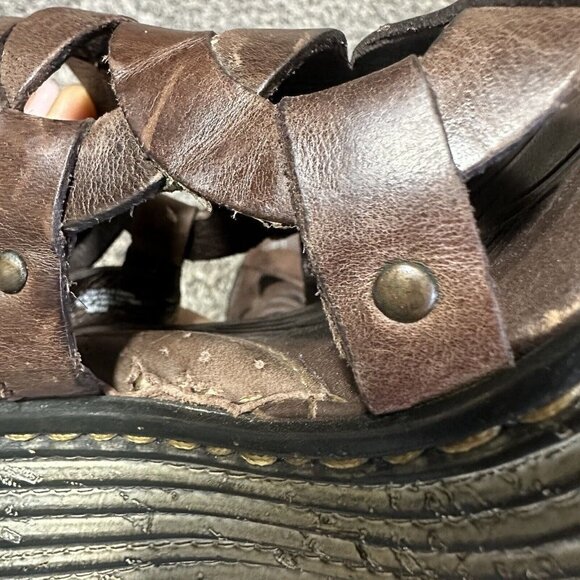 BORN Brown Leather Wedge Sandals Genesis Strappy Open Toe Slingback Size 10 - Picture 9 of 11